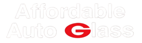 Affordable Auto Glass logo. White text on white background, red