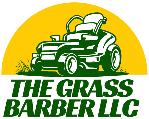 Logo for Labbe's Lawncare Plus LLC. Black and green lettering with grass and leaves in the center.