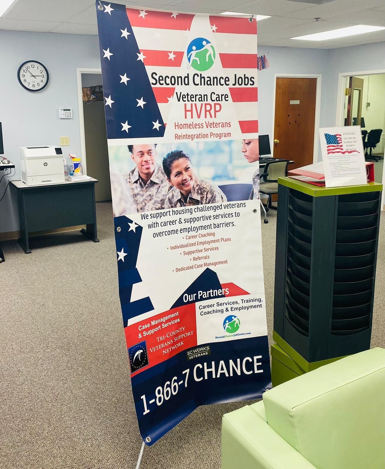 A sign in a room that says second chance jobs