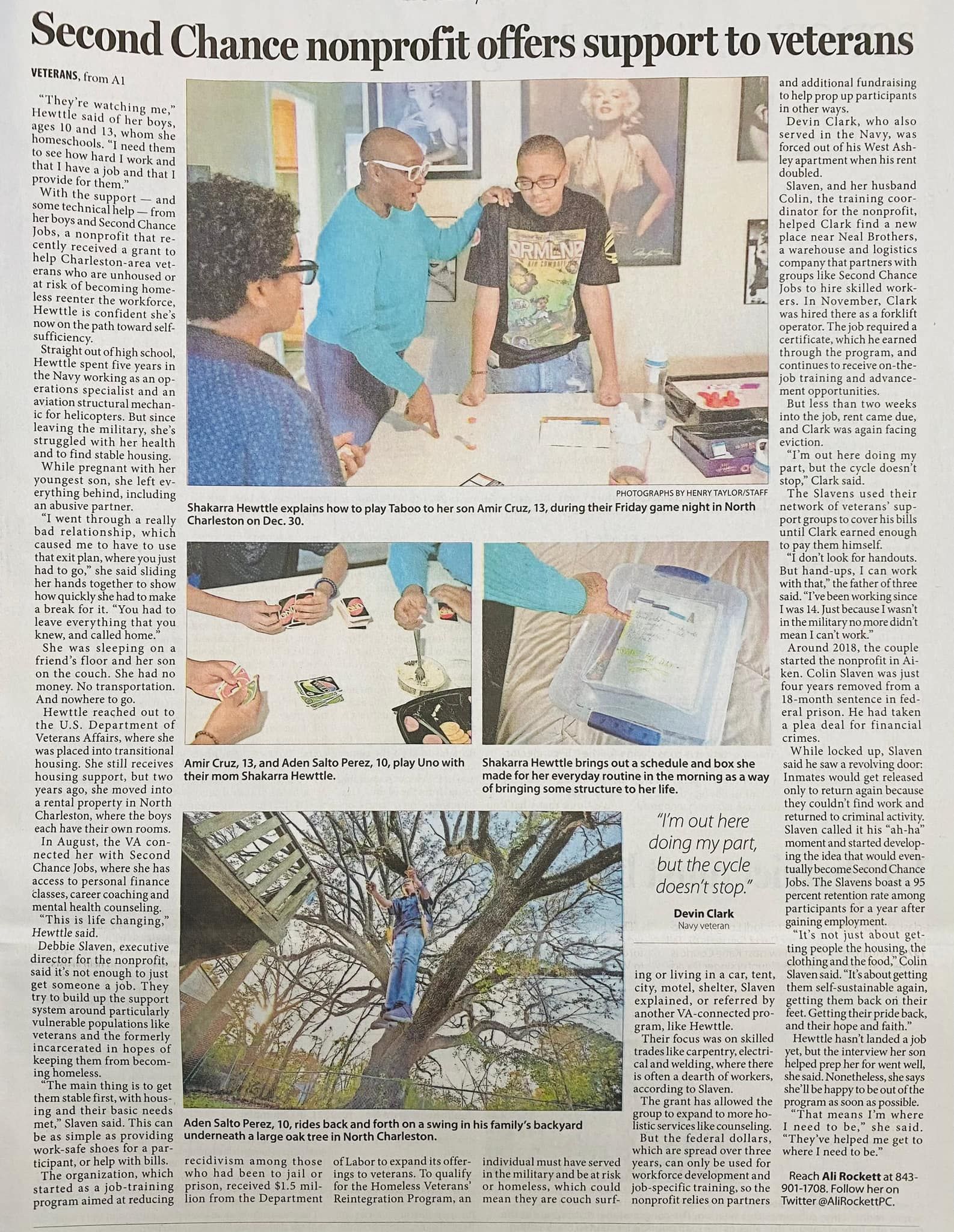 A newspaper article titled second chance offers support to veterans