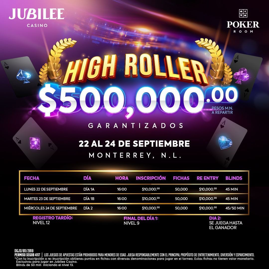 Torneo High Roller $500,000 garantizados del  22 al 24 de septiembre 2025