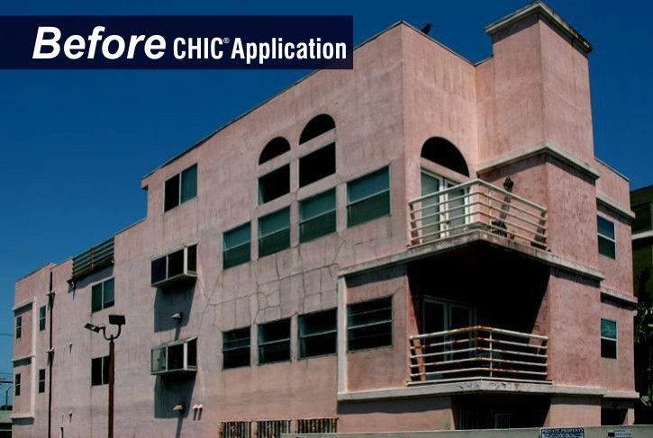 A picture of a building before a chic application