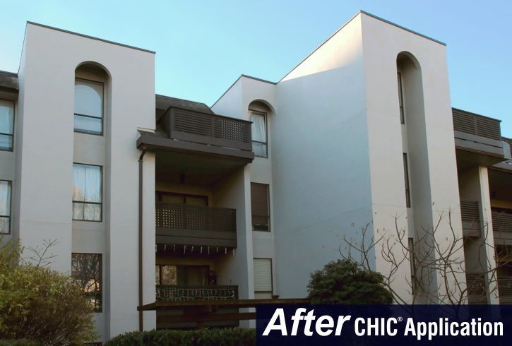 A white building with a sign that says after chic application