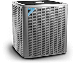 A daikin air conditioner is sitting on a white surface.