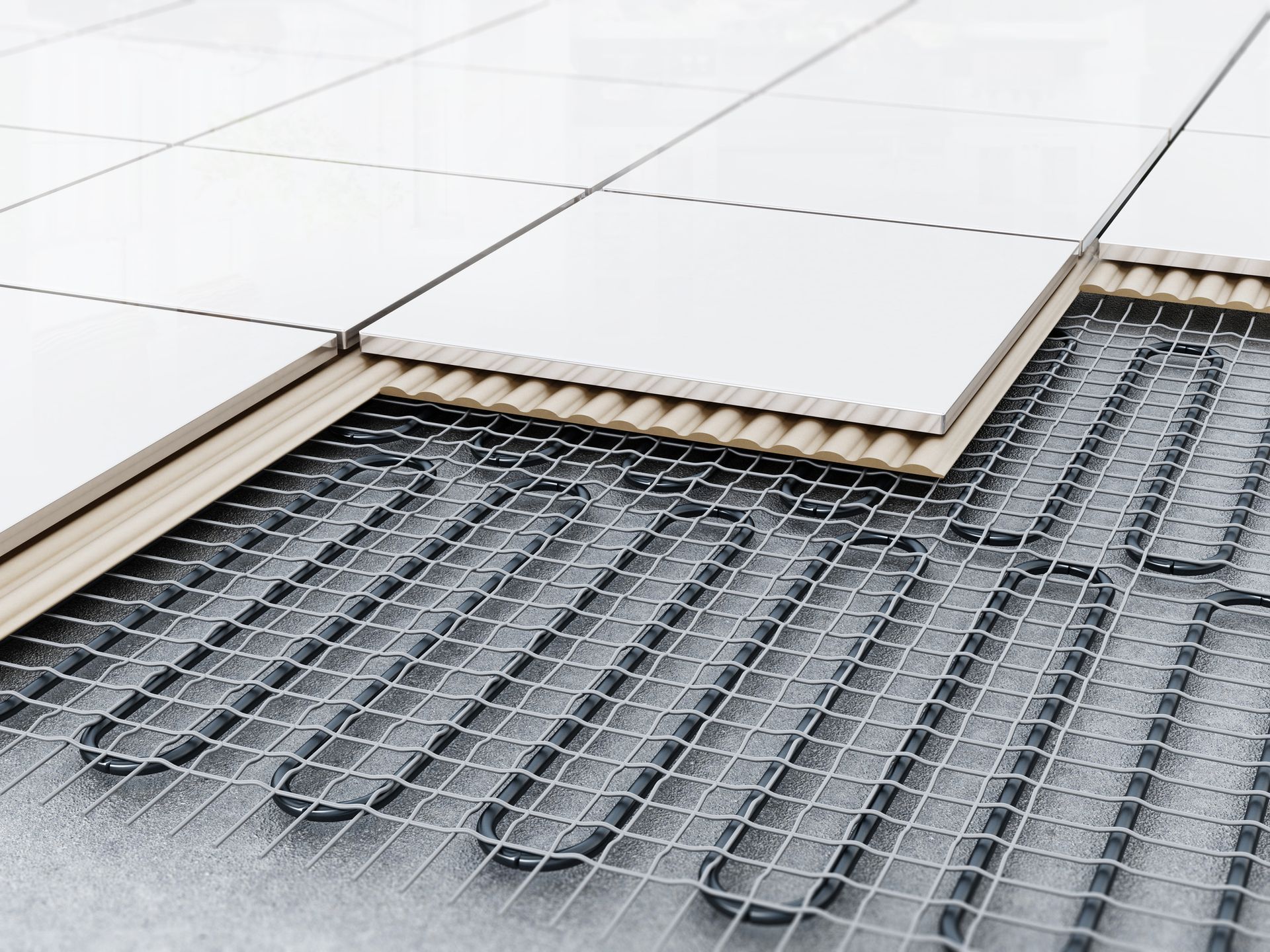A close up of a tiled floor with underfloor heating.
