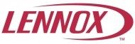 The lennox logo is red and white and has a red circle around it.