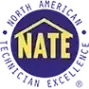 A logo for north american technician excellence with a house in the center.