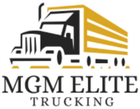 A logo for mgm elite trucking with a truck on it