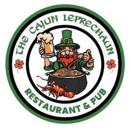 a logo for the cajun leprechaun restaurant and pub