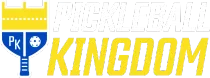 A yellow and blue logo for pickleball kingdom