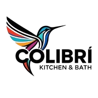 Logo for Colibrí Kitchen & Bath with a stylized hummingbird in colorful wings and the brand name.