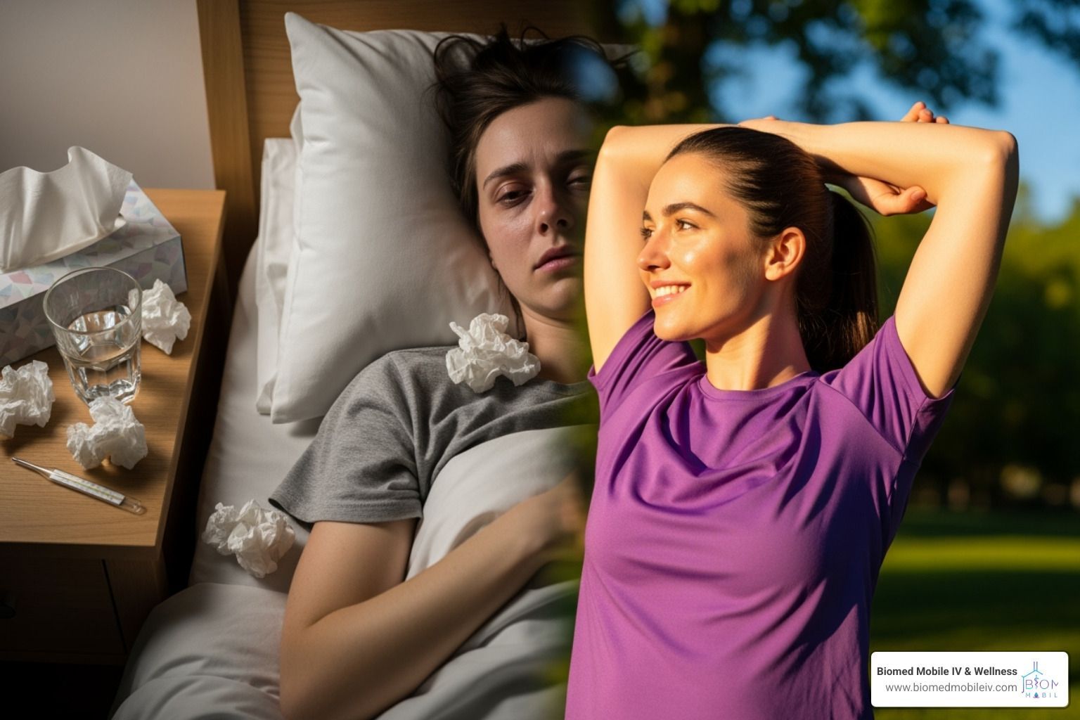 sick person vs healthy person - iv treatment for cold