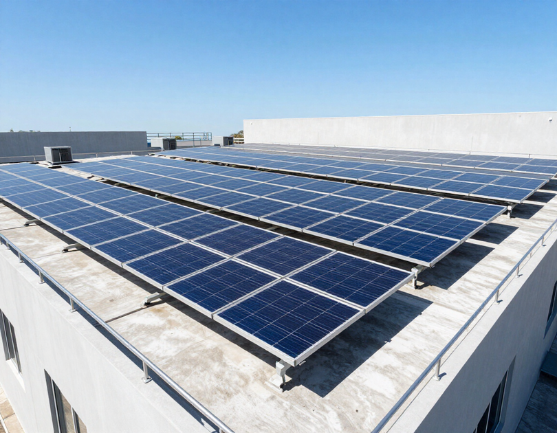 Sistema fotovoltaico em telhado comercial