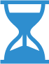 A blue hourglass icon on a white background.