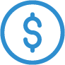 A dollar sign in a blue circle on a white background.