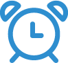 A blue alarm clock icon on a white background.