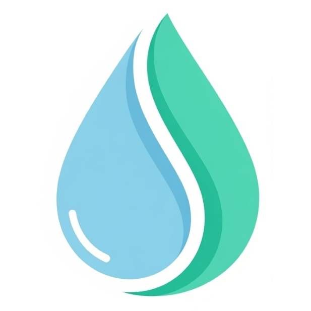 Gota de agua azul y verde con una línea curva blanca.