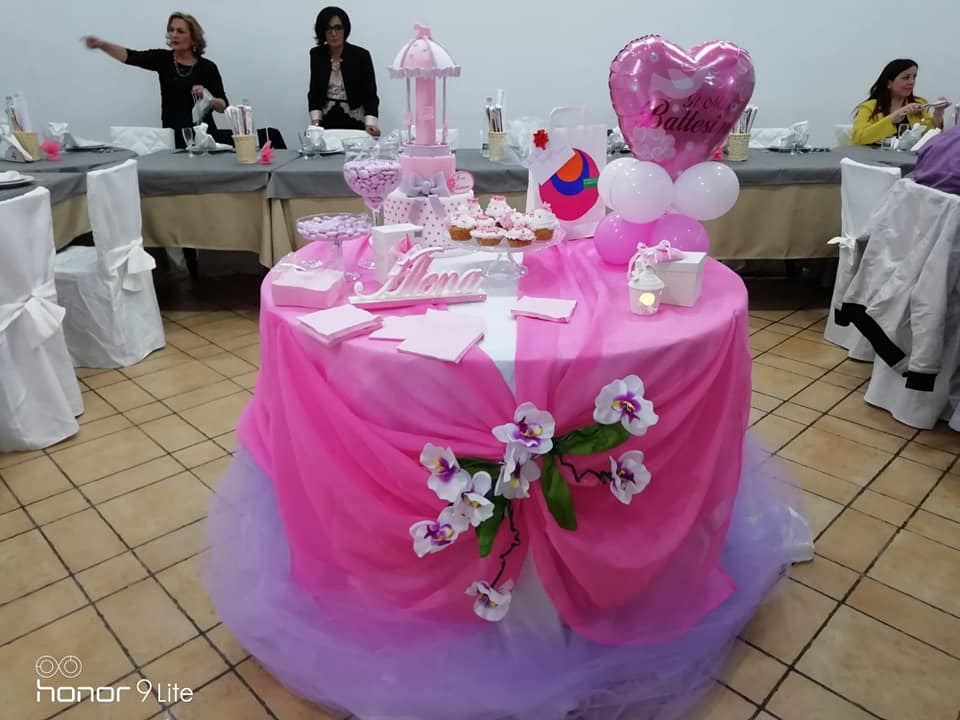 Sala di un ristorante allestita per una festa di compleanno