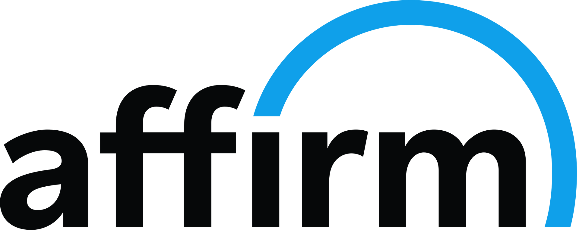 A logo for affirm with a blue rainbow in the middle