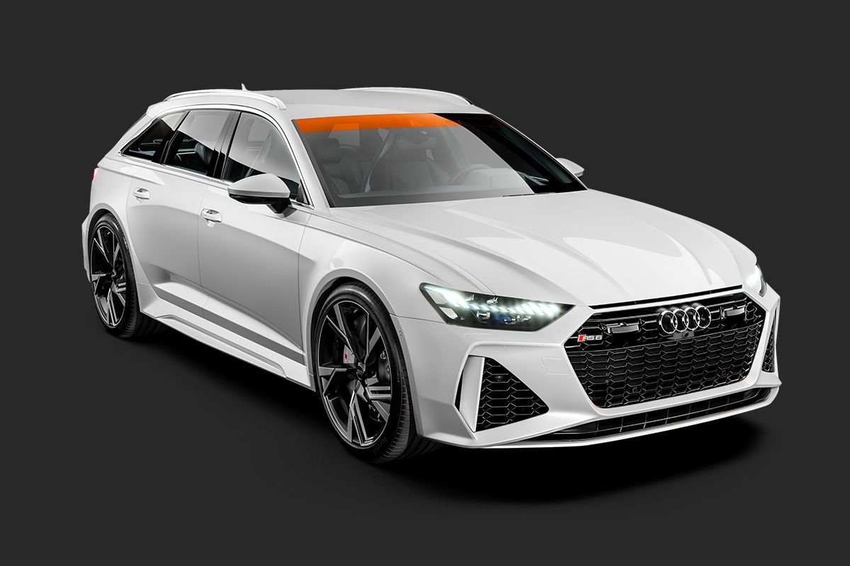 A white audi rs6 is shown on a black background.