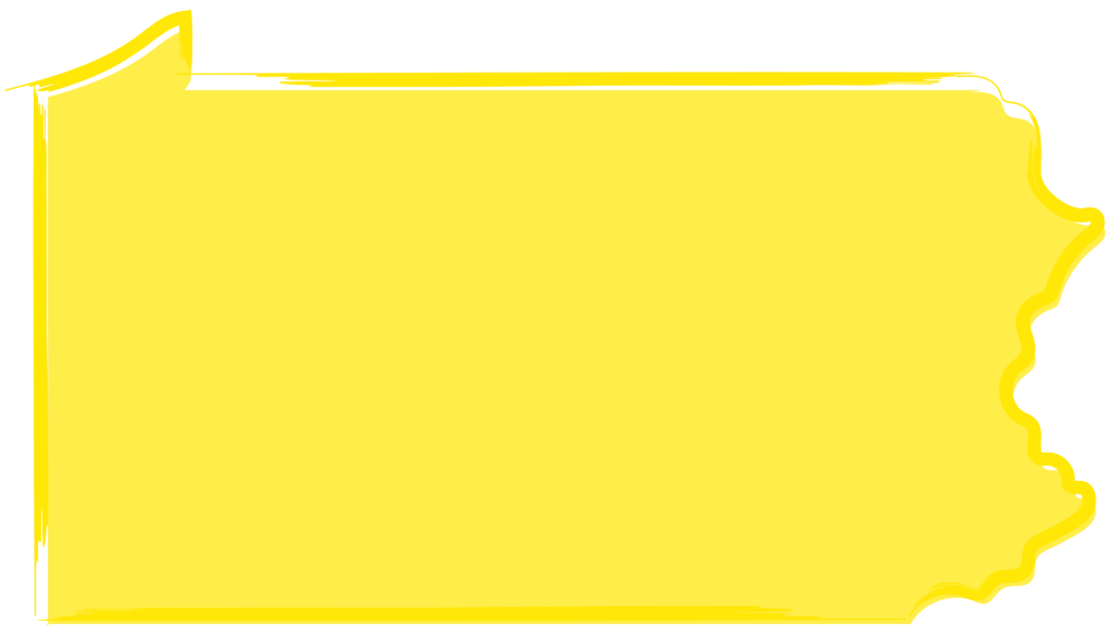 A bright yellow, stylized silhouette of the U.S. state of Pennsylvania.