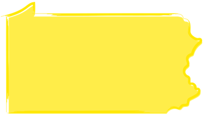 A bright yellow, stylized silhouette of the U.S. state of Pennsylvania.