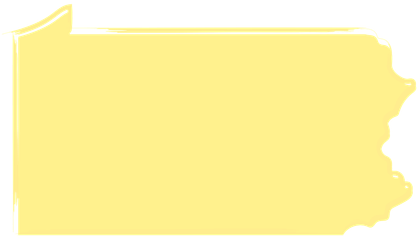 A bright yellow, stylized silhouette of the U.S. state of Pennsylvania.