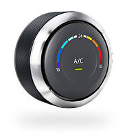 Round climate control knob with digital temperature display, marked 16-32 degrees Celsius, A/C indicator. | Michael's Auto Service