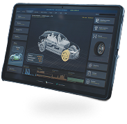 Tablet displaying car diagnostics with a 3D model and system data visualization. | Michael's Auto Service