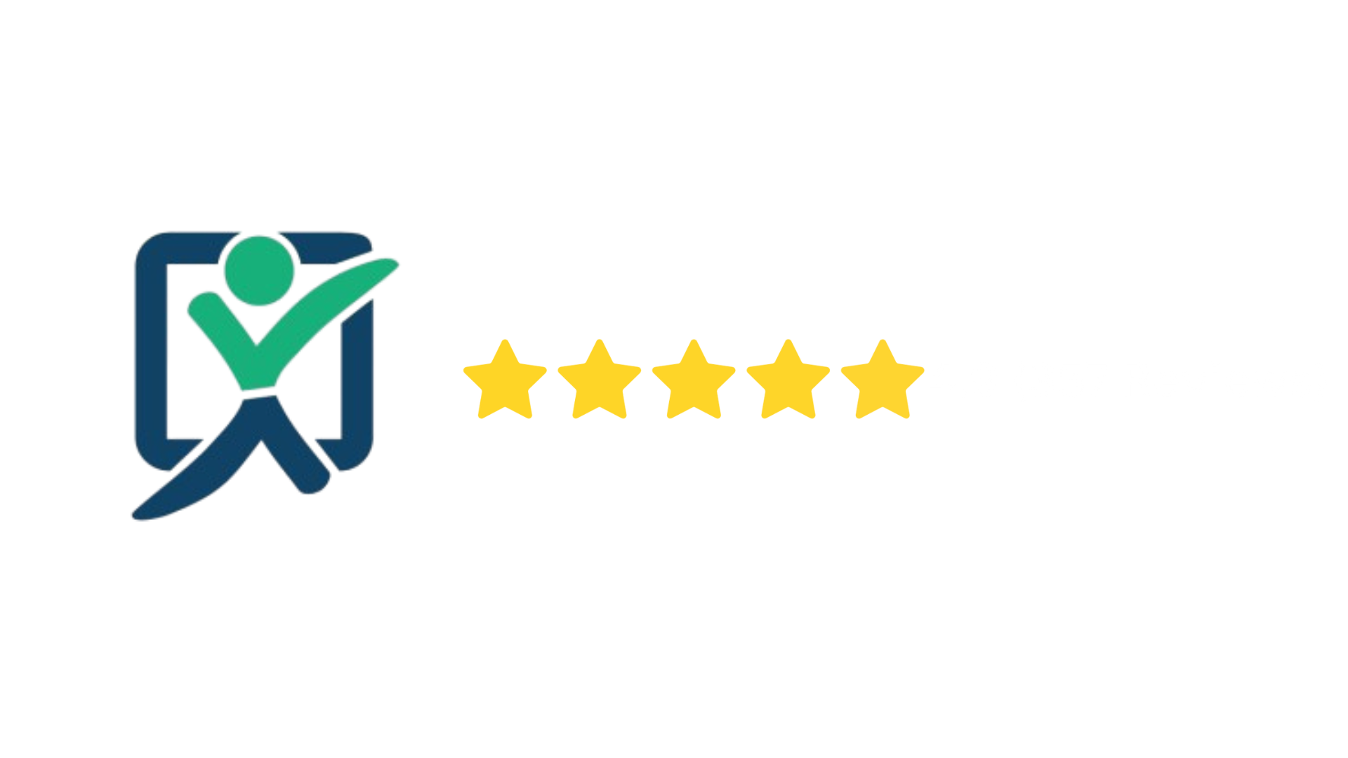 Logo: Person with a checkmark inside a square, five gold stars.