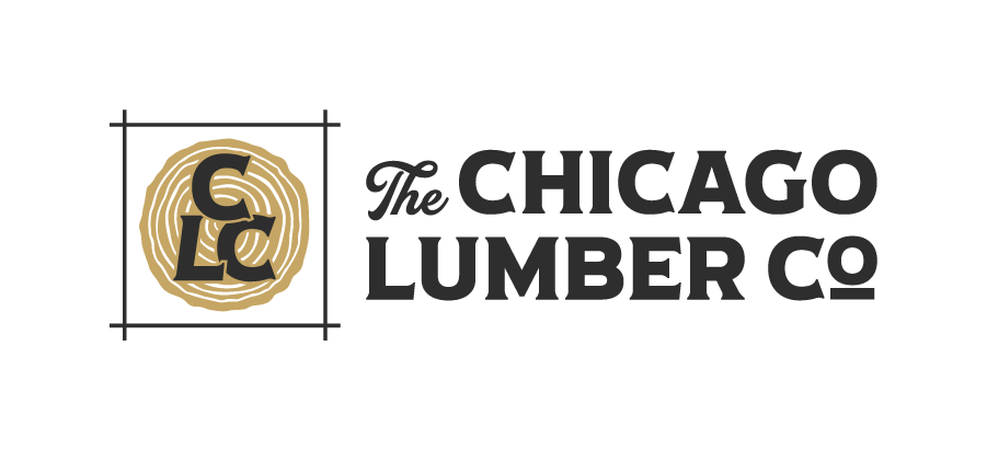 The Chicago Lumber Co logo in black with a gold monogram in a square frame