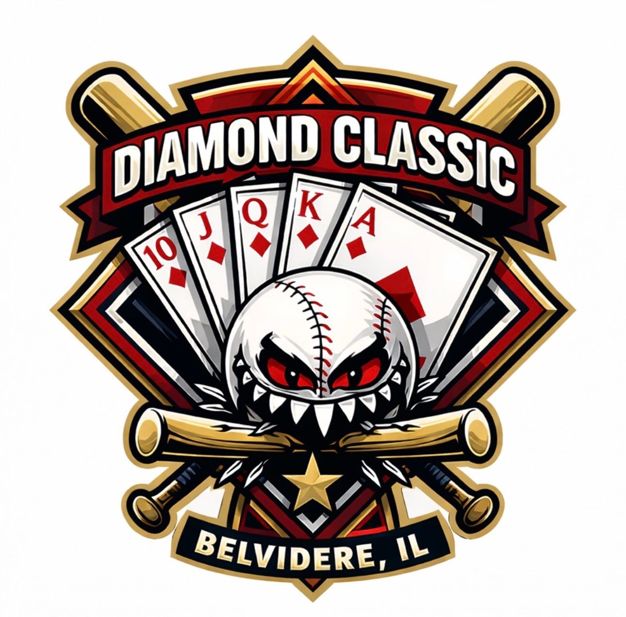 Baseball glove with ball on green grass, with blurred baseballs in the background.