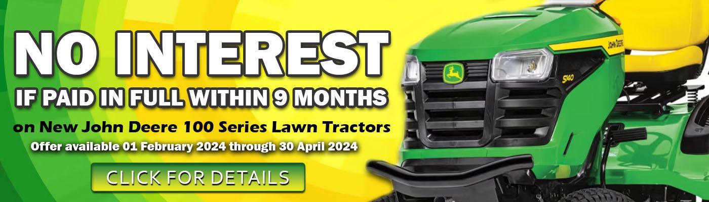 No Interest on New John Deere 100 Series Lawn Tractors