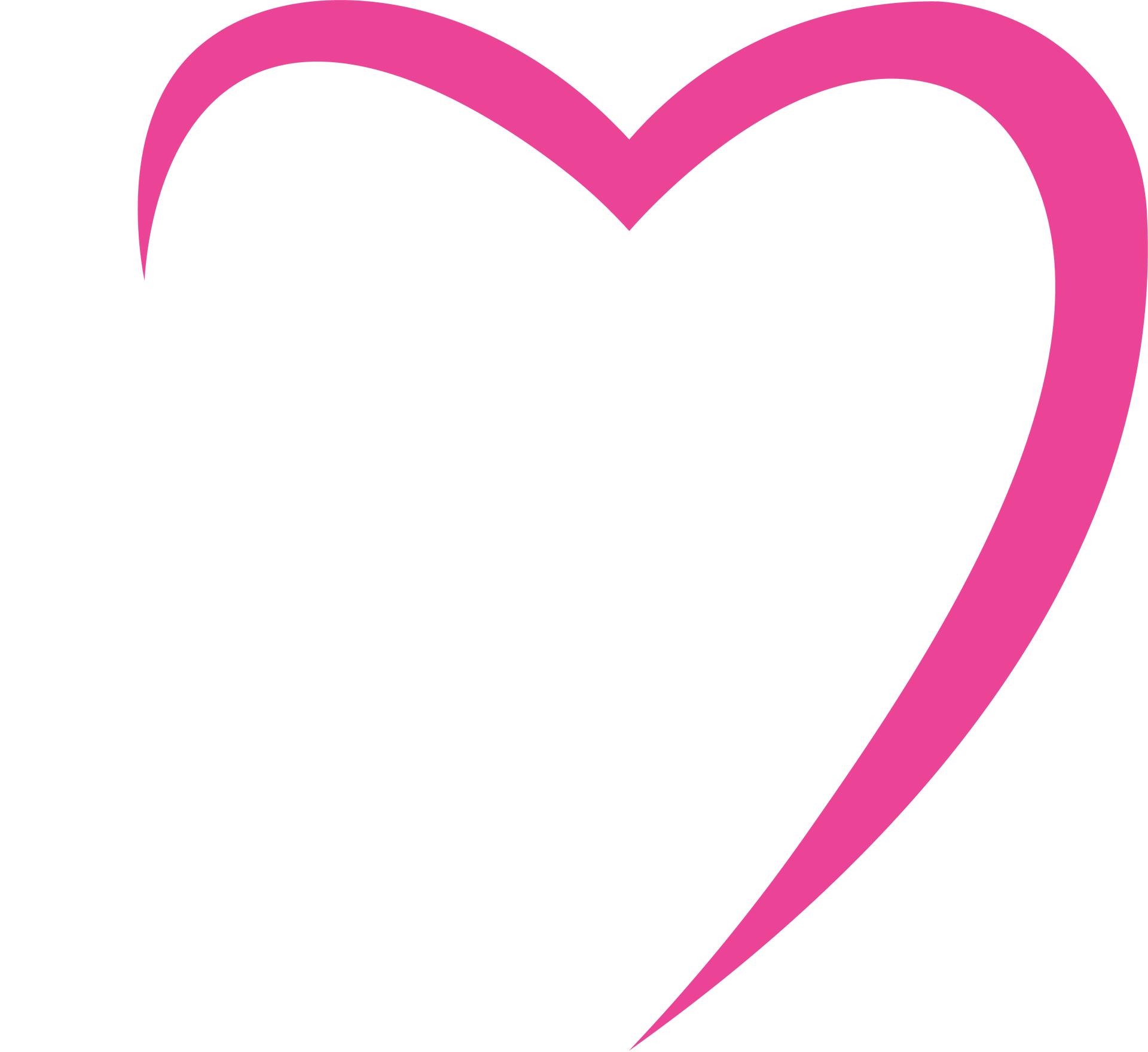 A stylized, incomplete pink heart outline that curves toward a point at the bottom.