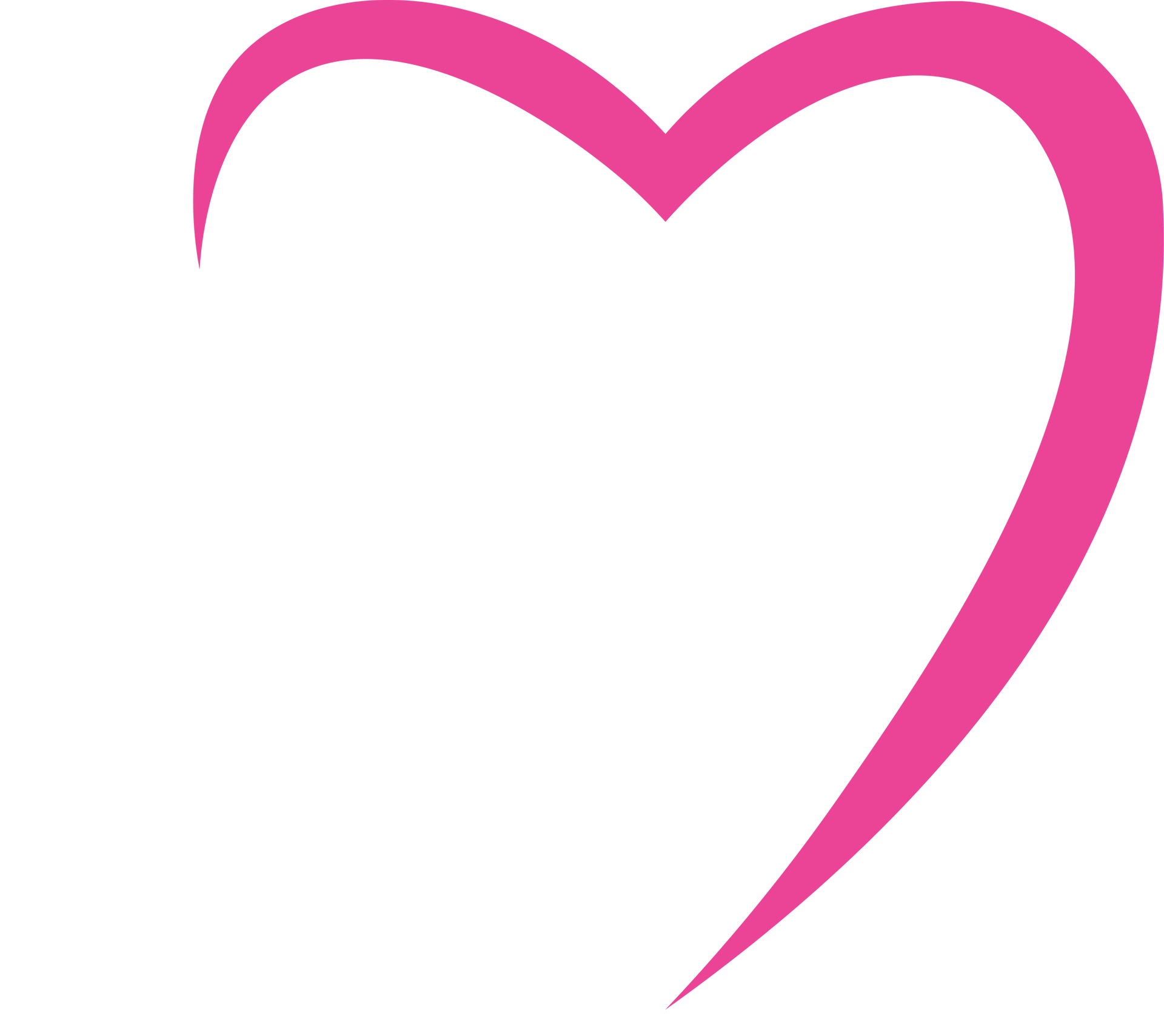 A stylized, minimalist pink outline of a heart on a white background.