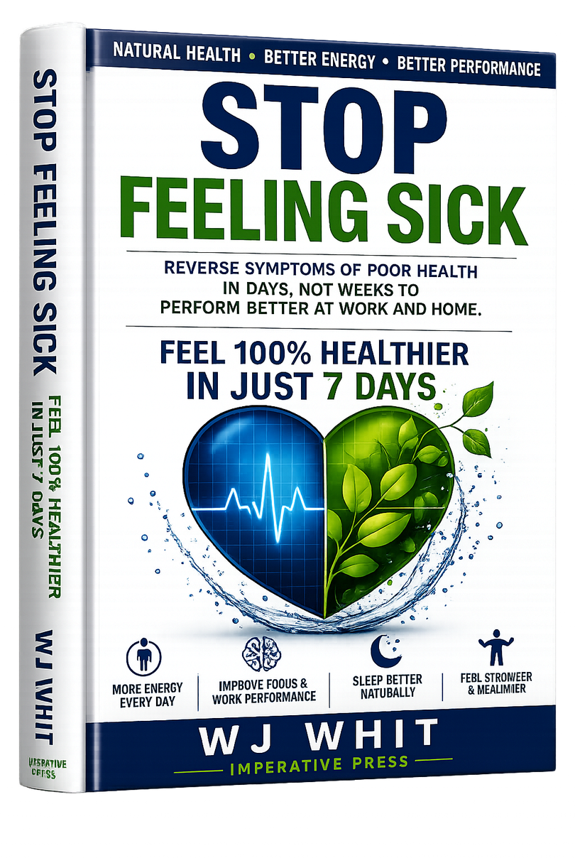 Book cover reading “Stop Feeling Sick” with blue-and-green health-themed globe and heart line graphic.