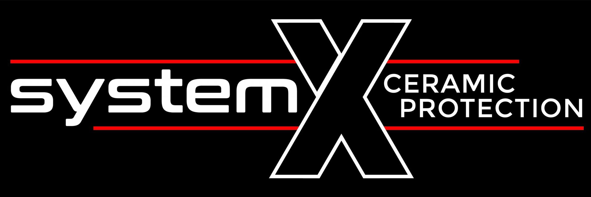 SystemX Ceramic Protection logo in white and red on a black background