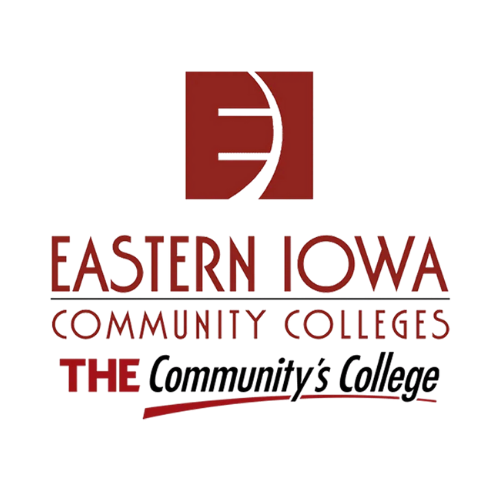 Logo for Eastern Iowa Community Colleges; red square with 