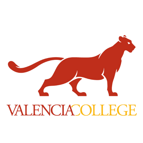 Valencia College logo: Red panther walking to the right above 