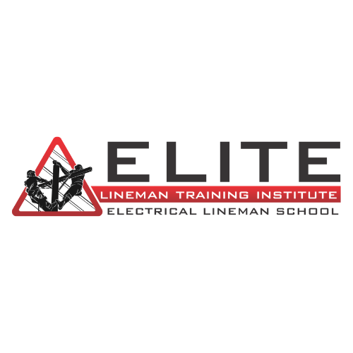 Logo for Elite Lineman Training Institute. Red triangle with linemen icon, black text: ELITE, below 