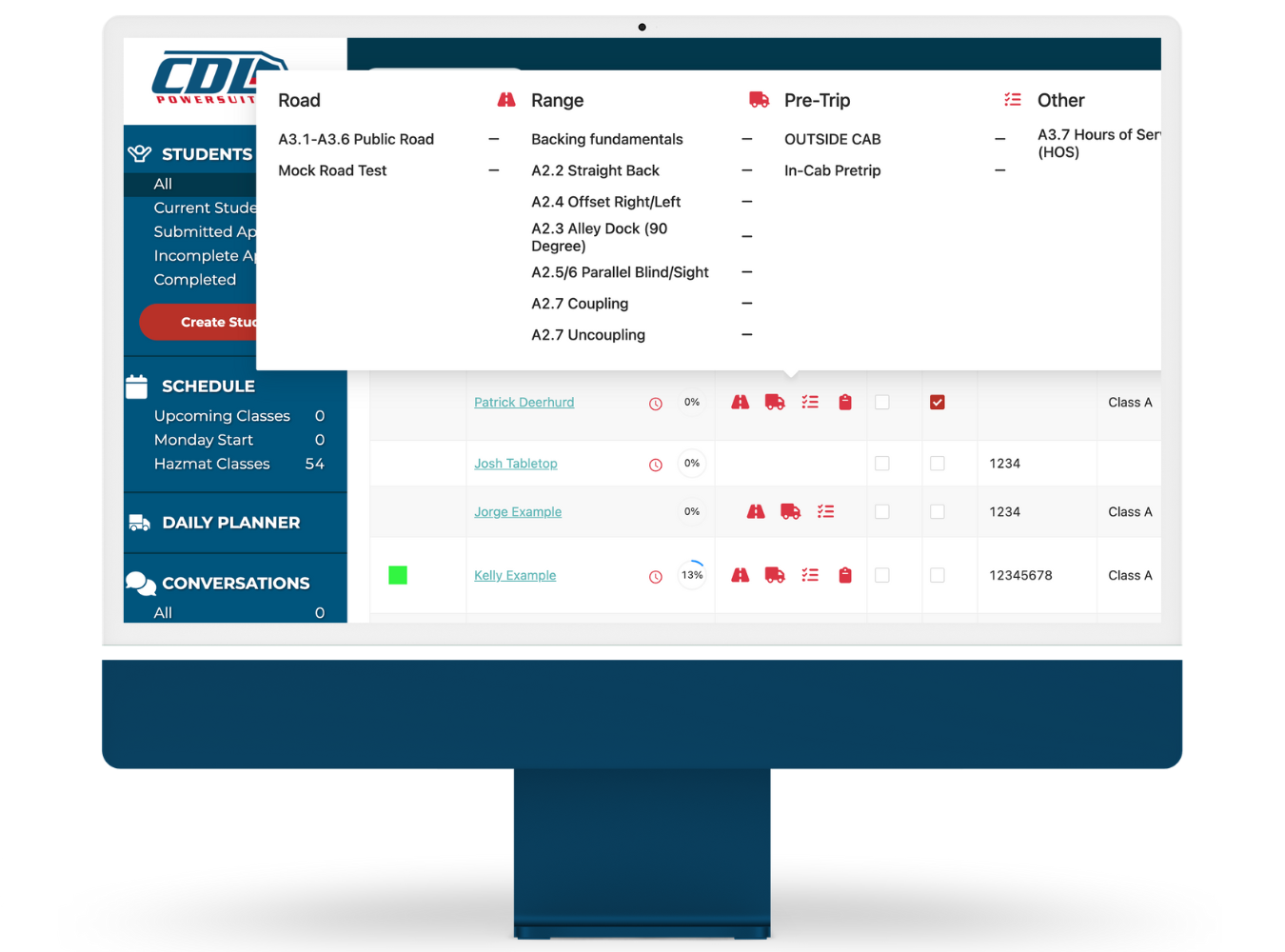 A computer monitor with a picture of a of CDL Training curriculum on a computer screen. The screen shows new ELDT training standards set by the FMCSA