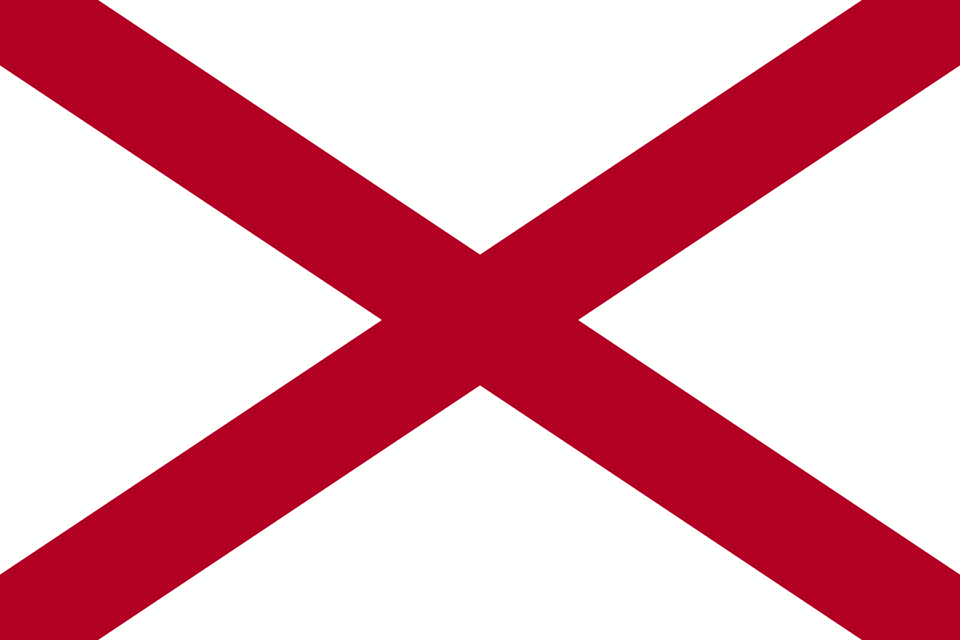 Alabama state flag: white field with a red X-shaped cross.