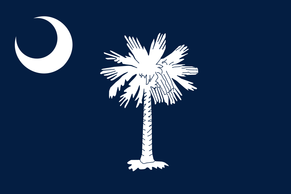 Flag of Georgia: Blue field with white stars around Georgia's state seal; red and white stripes on the right.