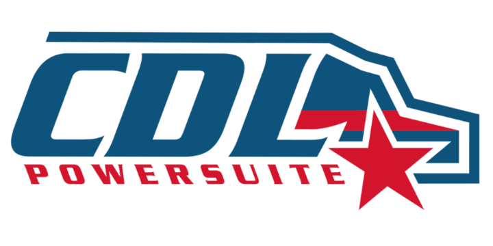 A blue and red logo for cdl powersuite