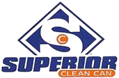 A blue and white logo for superina clean can.