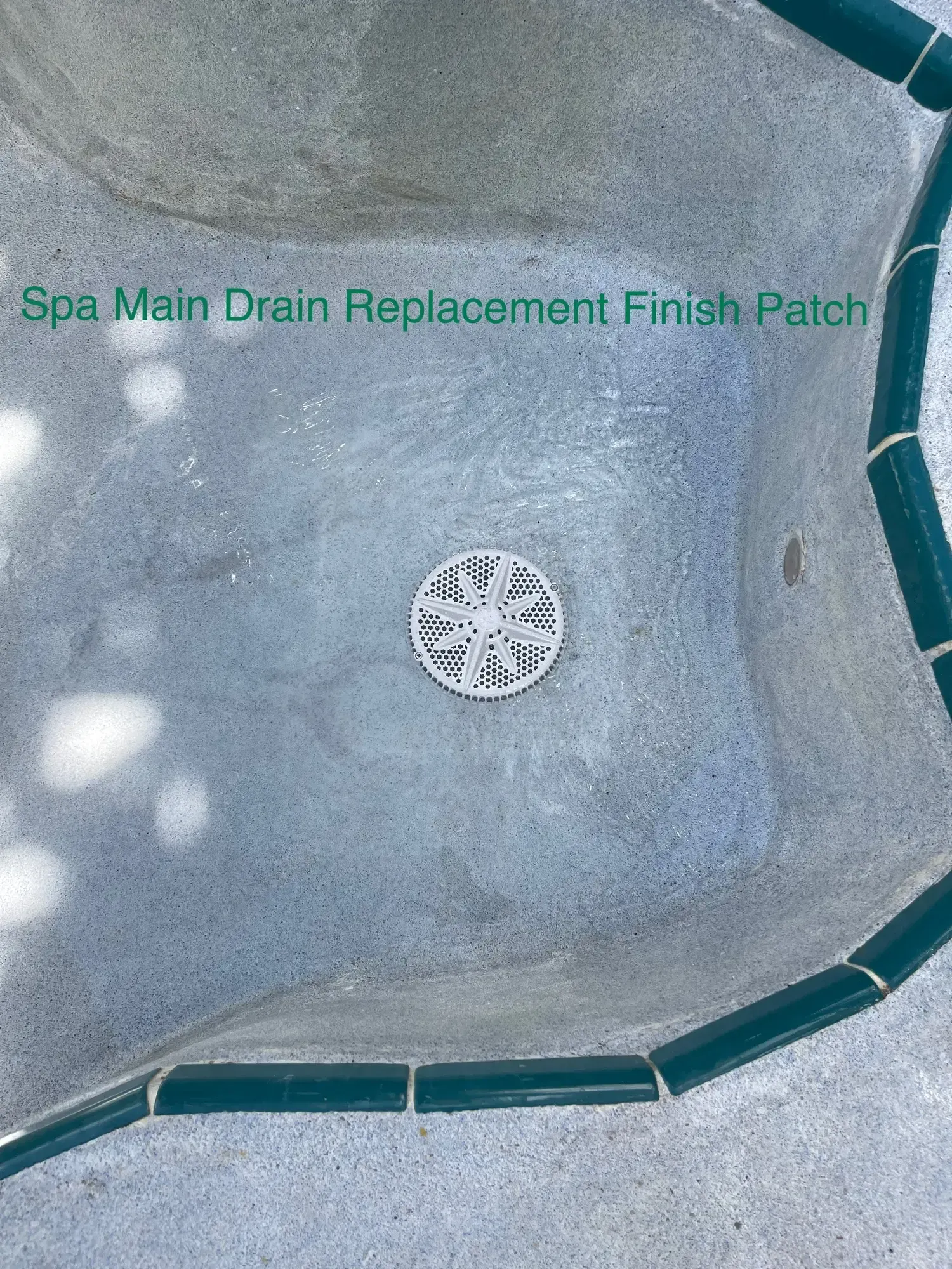 H20 Leak Solution- A picture of a spa main drain replacement finish patch.