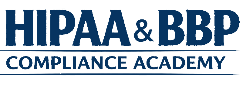 HIPAA & BBP Compliance Academy logo in dark blue text, with a gray line underneath, white background.