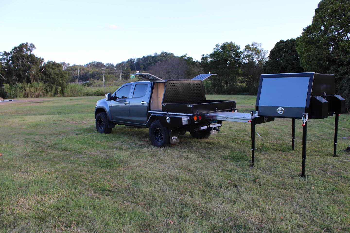 Black Vehicle with Custom Trailer — Trailers on the Sunshine Coast