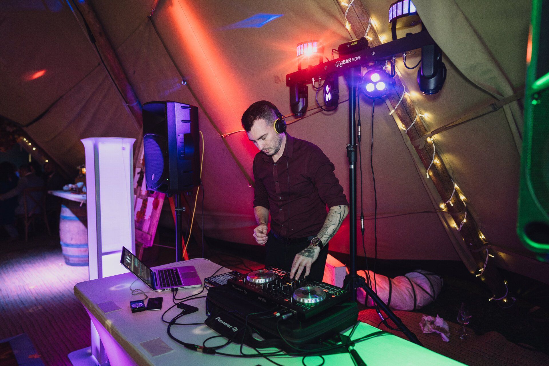Spectrum DJ & Lighting Hire performing at a tipi wedding