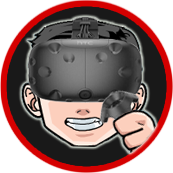 Cartoon person wearing a VR headset and holding a controller, inside a red-lined circle.
